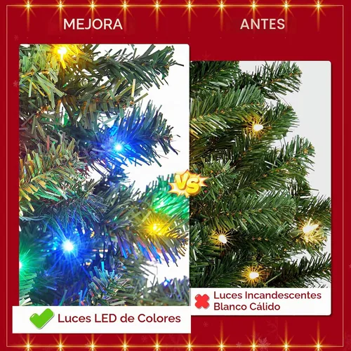 Vista 8 de Yaheetech - Árbol artificial de abeto preiluminado de 1.4 m con bisagras para árbol de Navidad con 150 luces LED multicolor y 324 puntas de rama