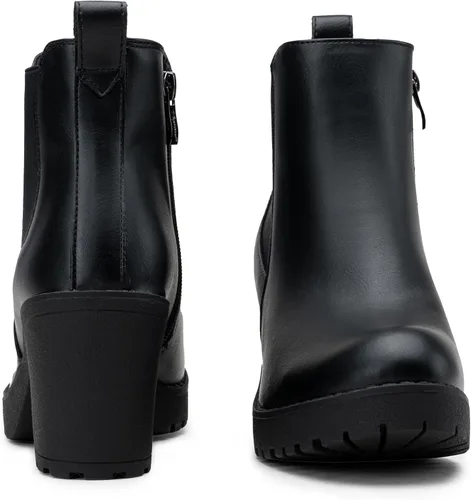 Vista 5 de Vepose Botines de moda para mujer, tacón bajo grueso, plataforma Chelsea para mujer