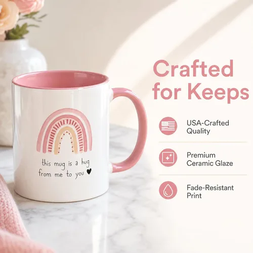 Vista 4 de Unboxme Gifts Hug in a Mug – Taza de café rosa de 12 onzas con cita sincera, un regalo para que tu mejor amiga, hermana o mamá sienta tu amor