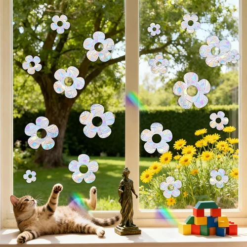 Vista 8 de Calcomanías para ventana de flores, calcomanías de ventana de flores pequeñas, calcomanías estáticas para ventanas florales de primavera, Arco