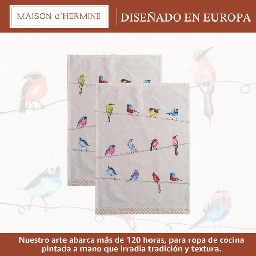 Vista 2 de Maison d' Hermine - Juego de 2 paños de cocina, multiusos, 100% de algodón, suave y absorbente, trapo de cocina, toalla de bar, Birdies On Wire