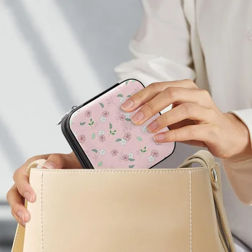 Vista 7 de GUIJI Cute Pink Rose PU Leather Jewelry Organizer, Portable Small Jewelry Box Travel Jewelry Case Earrings Necklace Bracelet Rings for Women Girls