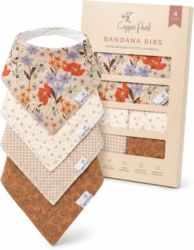 Vista 8 de Copper Pearl Baberos tipo bandana para bebé, paquete de 4 baberos de algodón suave para babear y dentición, absorbentes, ajuste ajustable, muchos