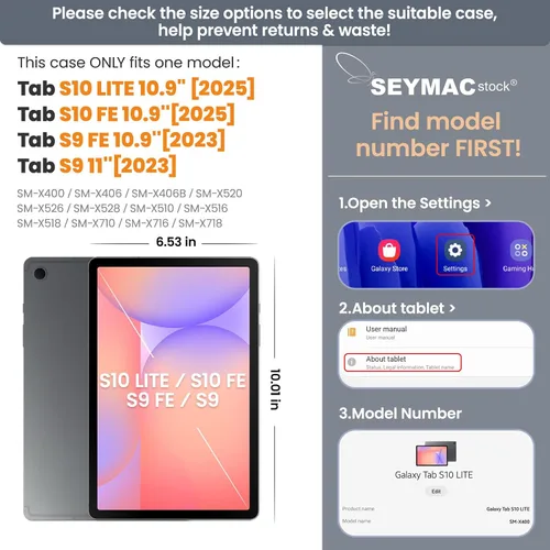 Vista 2 de SEYMAC stock Funda para Samsung Galaxy Tab S10 Lite / S10 FE / S9 FE 5G / S9 Funda para Tableta 10.9''/ 11'' Protectora con Protector de Pantalla