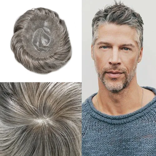Vista 237 de Toupee para hombre 100% cabello humano real tupé para hombres 0.004 in piel de poliuretano para hombre, sistema de reemplazo de piezas de pelo