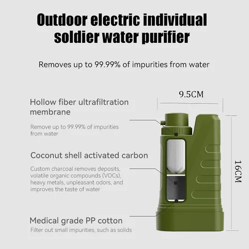 Vista 3 de Filtro de agua eléctrico portátil, purificador de agua portátil, purificador de agua de supervivencia, elimina hasta el 99.99% de las impurezas