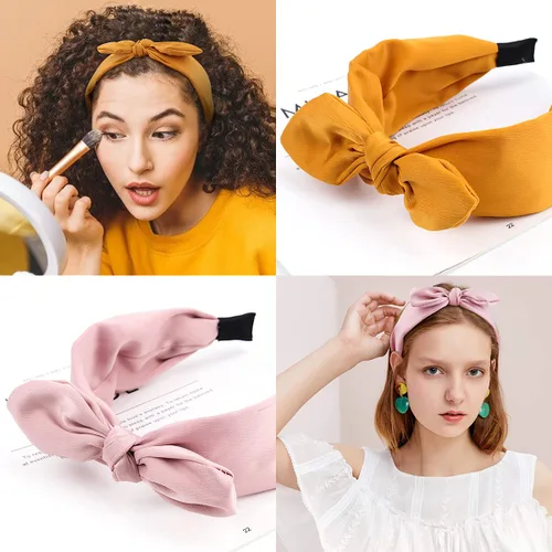 Vista 2 de TOBATOBA Diademas con lazo anudado, diademas de orejas de conejo para mujer, accesorios anchos y sólidos para el cabello Color 1
