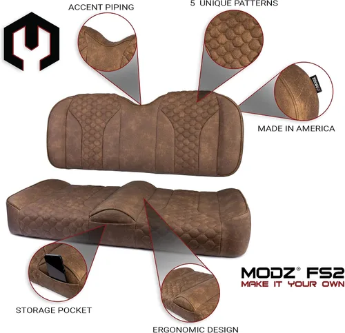 Vista 2 de MODZ® FS2 Custom Golf Cart Asiento Delantero para Yamaha Drive2 - [2017-Up] - [Añadir $40] - Base Marrón - Patrón Cobra