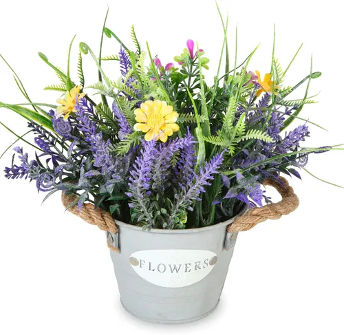 Vista 12 de Plantas Falsas Flores de Lavanda Morada Hierba Falsa con Maceta Decoraciones de Fiesta 10" de Alto Planta Artificial Estética para Hogar Oficina
