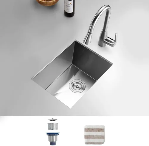 Vista 19 de TORVA Fregadero de Montaje Bajo para Cocina de 13 x 15 Pulgadas, Fregadero de Barra de Acero Inoxidable 304 Premium - Cuenca Profunda de 8 Pulgadas