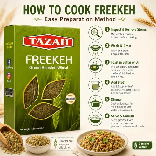 Vista 7 de TAZAH Freekeh - Trigo tostado verde, grano de trigo duro verde tostado original para pilaf Freekeh, sopa, ensaladas y guarniciones, producto