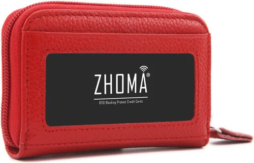 Vista 3 de Zhoma Tarjetero RFID de bolsillo con ventana para ID piel genuina S Rojo