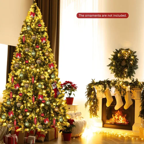 Vista 2 de Happygrill - Árbol de Navidad artificial preiluminado de 2.7 m con nieve, decoración de Navidad con 900 luces LED blancas cálidas preencordadas