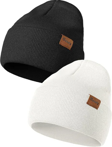 Vista 8 de Gorro de punto para hombre y mujer, gorro de invierno de punto, gorro de calavera, gorro de nieve a rayas, gorro térmico con puños 2p-negro+verde