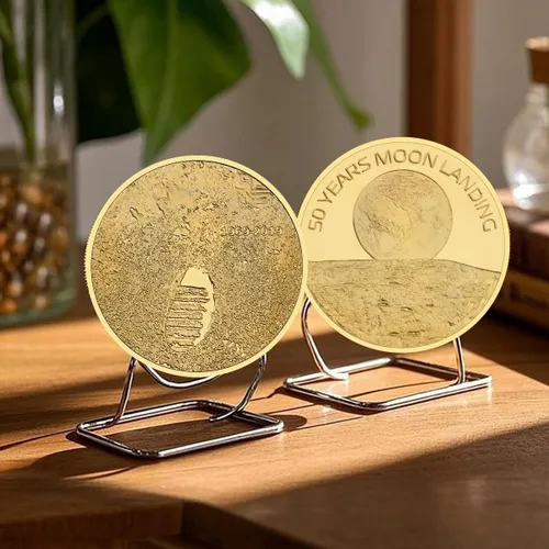 Vista 2 de Moneda Apolo Apolo Aniversario Humanos Primer Aterrizaje Monedas Conmemorativas Oro