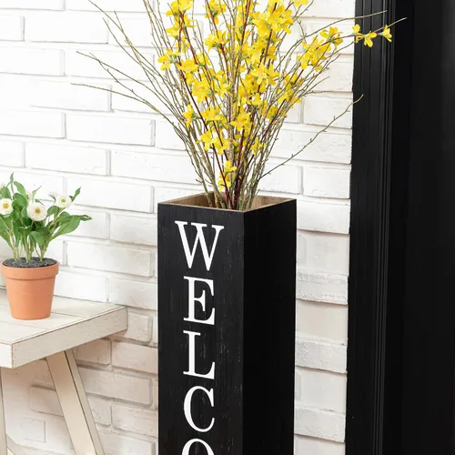 Vista 8 de Glitzhome Letrero de madera de bienvenida de 30 pulgadas de alto, rústico de doble cara en forma de caja "Welcome Home, Home" para decoración