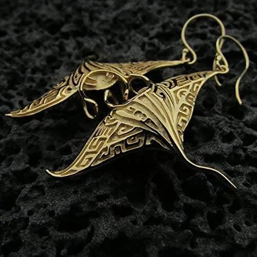 Vista 5 de Pendientes de mantarraya de mantarraya de oro vermeil de oro de 18 quilates Océano Playa Regalo Joyas Hechos a mano Únicos