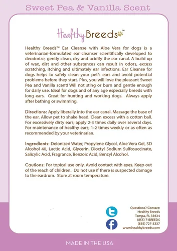 Vista 2 de Healthy Breeds - Limpiador de oídos con aloe vera - Formulado por veterinarios para desodorizar, limpiar, secar y acidificar el canal auditivo