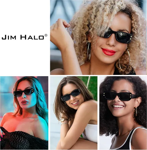 Vista 2 de JIM HALO Gafas de sol rectangulares para mujeres y hombres, lentes de conducción polarizados retro de los años 90, estilo vintage, marco cuadrado