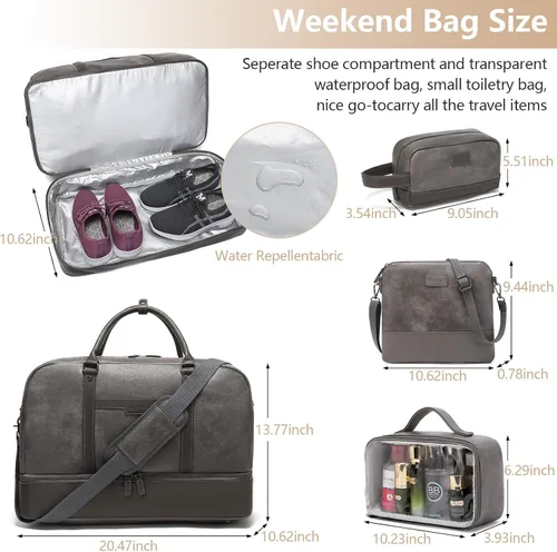 Vista 3 de Wogarl Bolsa de fin de semana para mujeres y hombres, bolsa grande de viaje, Gris, Moda