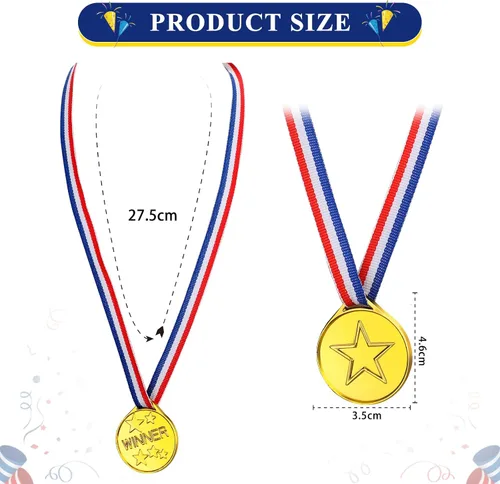 Vista 2 de Sotiff Medallas ganadoras de plástico para niños, medallas de oro para fiestas, juegos, deportes, disfraces y más, 1.4 x 1.7 pulgadas