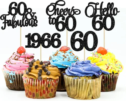 Vista 48 de Gyufise Paquete de 24 adornos negros para cupcakes de 10.º cumpleaños con purpurina negra 10 Ten Hello 10 Dights dobles desde 2015 para decoraciones