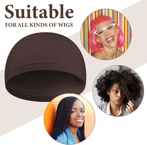 Vista 4 de Janmercy 4 Pcs Bamboo Wig Caps for Women Fiber Wig Liner Bald Caps Elastic Breathable Sleep Cap for Hair Loss Chemotherapy Marrón oscuro