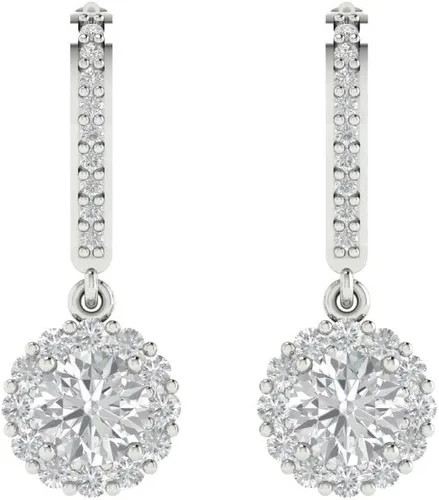 Vista 3 de Aretes colgantes de 3.55 quilates de corte redondo ideal VVS1 sin conflictos, con halo de piedras preciosas solitario de moissanita genuina
