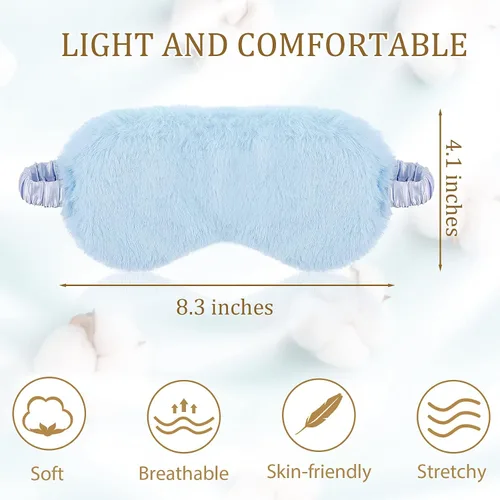 Vista 2 de SATINIOR 6 piezas de máscara de ojos de felpa suave para dormir, cubierta de ojos esponjosa para niñas y adultos recuerdos de fiesta