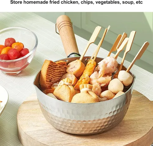 Vista 3 de Cacerola japonesa tradicional japonesa antiadherente de 7.9 in de diámetro con tapa, mango de madera, olla de sopa de leche de acero inoxidable