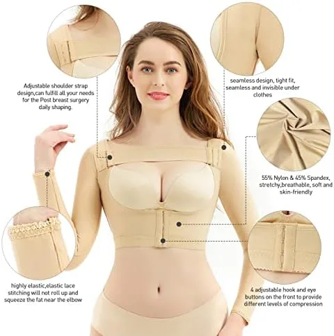 Vista 4 de Mangas de compresión para la parte superior del brazo, moldeador postquirúrgico, más delgado, corrector de postura, fajas para mujer