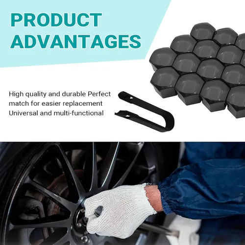 Vista 4 de 20 fundas para tuercas de rueda de automóvil, cubierta decorativa de pernos de rueda de 0.67 pulgadas con herramienta de extracción, tapas