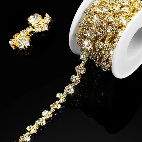 Vista 10 de Kigeli Bling Adorno de Diamantes de Imitación con Cadena de Cristal, Adorno de Diamantes de Imitación para Costura, Adornos para Vestidos DIY, Ropa