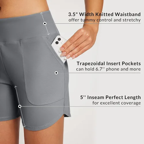 Vista 3 de BALEAF Traje de baño de cintura alta de 35 pulgadas para mujer, de secado rápido, con bolsillos