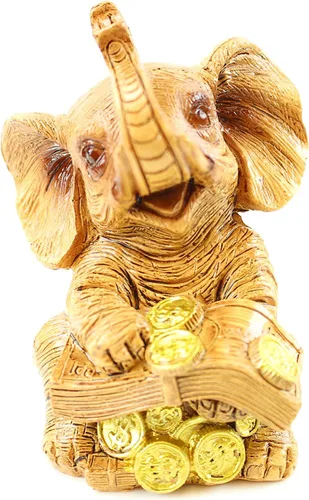 Vista 5 de Juego de 4 estatuas de tronco de elefante dorado, riqueza de la suerte de Feng Shui, decoración del hogar, cumpleaños, felicitación, regalo