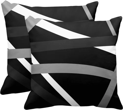 Vista 23 de Emvency Juego de 2 fundas de almohada decorativas retro con diseño de rayas grises y negras, para decoración del hogar, cuadradas, 16 x 16 pulgadas