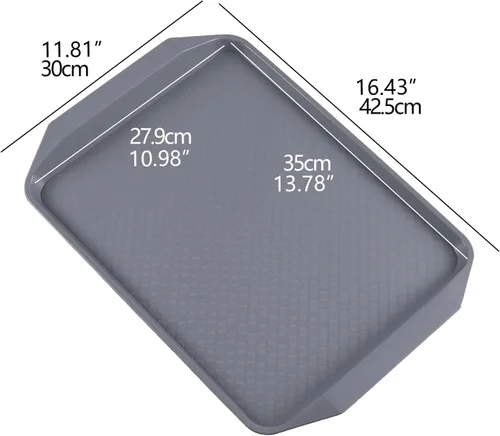 Vista 2 de Paquete de 12 bandejas de plástico para comida rápida, bandeja para servir cafetería, gris