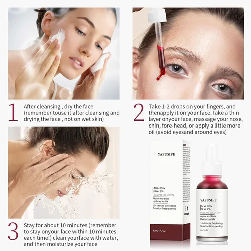 Vista 6 de AHA 30% + BHA 2% Solución de exfoliación química exfoliante para la piel en el hogar, máscara facial de pelado rojo, BHA, líquido exfoliante ácido