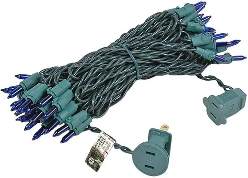 Vista 5 de Novelty Lights Mini luces incandescentes tradicionales de 50 bombillas de 25 pies, cable azul sobre verde con espacio de 6 pulgadas, grado comercial