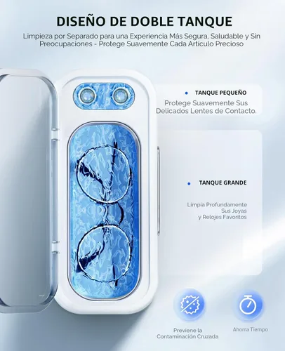 Vista 3 de SUNPOW Máquina Limpiadora Ultrasónica de Joyería – Cámaras Duales para Lentes de Contacto y Joyas, Limpiador Sónico de 45kHz para Plata y Oro