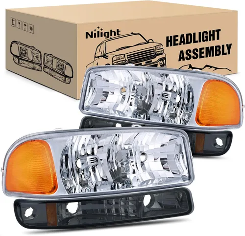 Vista 9 de Nilight Conjunto de faros delanteros compatible con GMC Sierra Yukon 1999, 2000, 2001, 2002, 2003, 2004, 2005, 2006, GMC Sierra Yukon, lente
