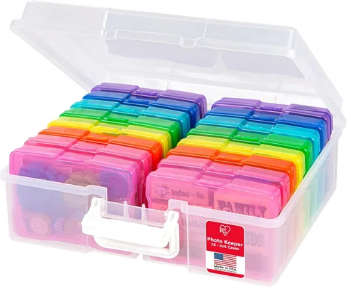 Vista 16 de IRIS USA 4 x 6 pulgadas, fabricado en Estados Unidos, paquete de 2 organizadores de fotos y caja de almacenamiento de imágenes con asa, 12 fundas