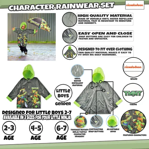 Vista 3 de Nickelodeon TMNT - Juego de ropa de lluvia para niños pequeños de 2 a 3 años