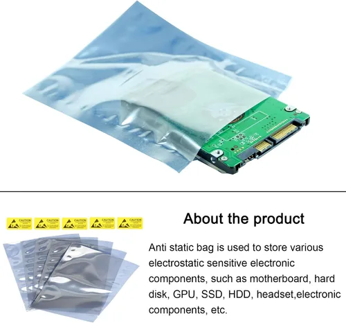 Vista 3 de Bolsas antiestáticas de protección ESD reutilizables con etiquetas, [para dispositivo electrónico GPU disco duro SSD HDD placa madre] - 4 x 6