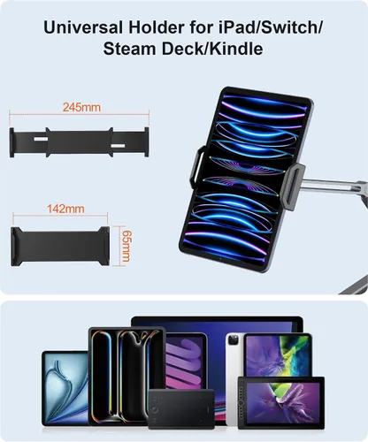 Vista 2 de YICOSUN Soporte de brazo para tableta con súper agarre, soporte plegable ajustable y abrazadera giratoria de aluminio resistente de 360° para iPad