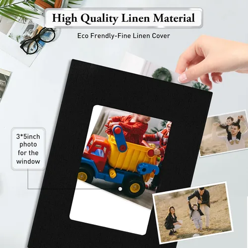 Vista 5 de Álbum de fotos pequeño 4x6, álbum de fotos con cubierta de lino deslizable, minilibro de fotos con capacidad para 100 fotos de 4x6 con 50 hojas