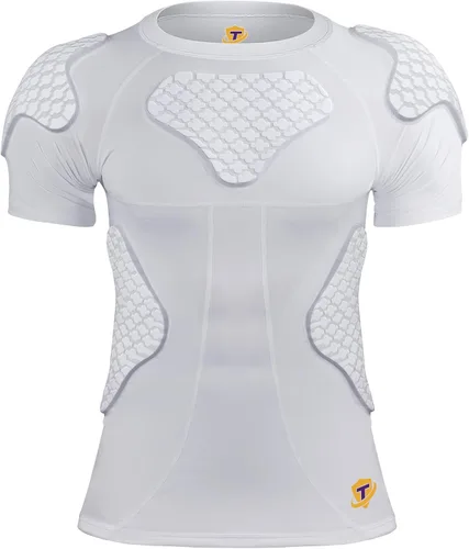 Vista 8 de TUOY New Football Rib Chest Protector Shirt Padded Compression Shirts 6 Pads Adult Sizes Dark Black