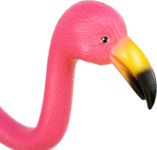 Vista 5 de GiftExpress Decoraciones de patio de flamencos rosados, paquete de 2 estatuas pequeñas de plástico de 14 pulgadas de alto con estacas de metal
