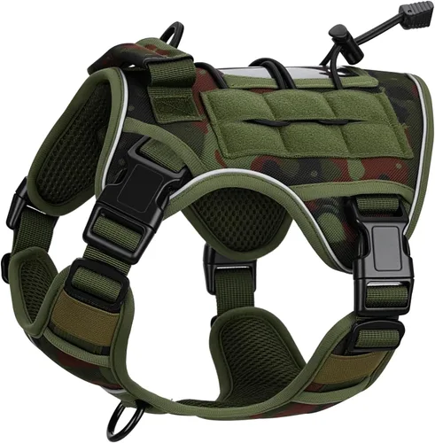 Vista 23 de Arnés táctico para perros grandes, chaleco reflectante ajustable sin tirones con sistema Molle, control de grado militar K9 para entrenamiento