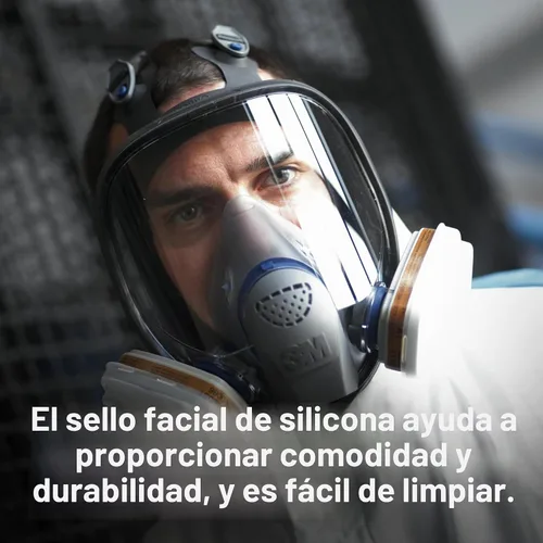 Vista 7 de Respirador reutilizable 3M Ultimate FX serie FF con máscara completa, protección respiratoria, S, Negro/Azul, 1 Arnés de seis correas, para un